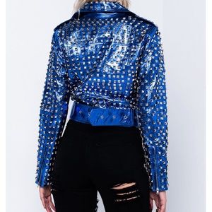 ELECTRIC BLUE STUDDED MOTO JACKET